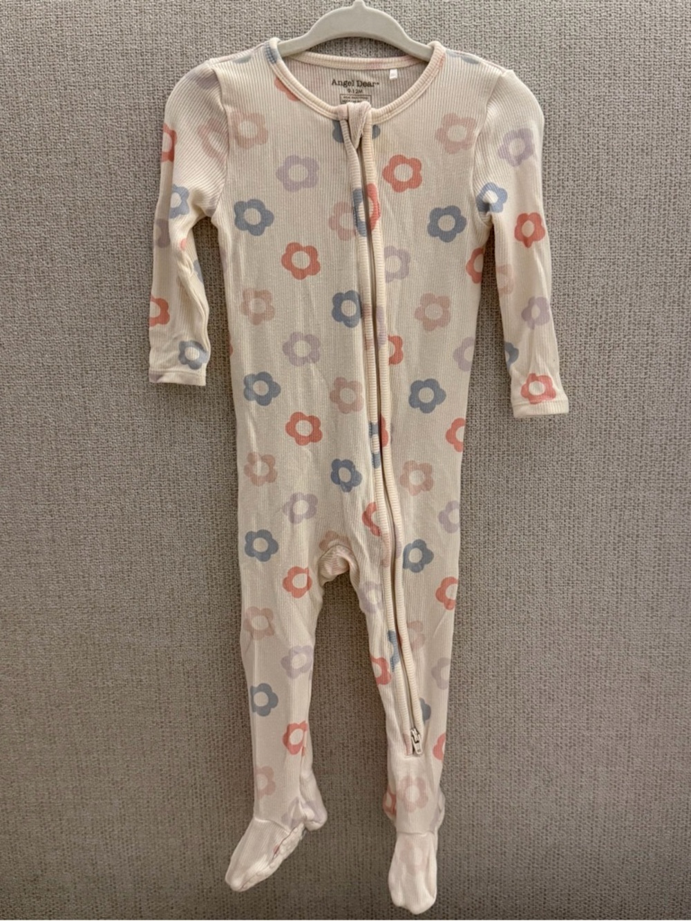 Angel Dear Cream Floral Ribbed Footed One-Piece